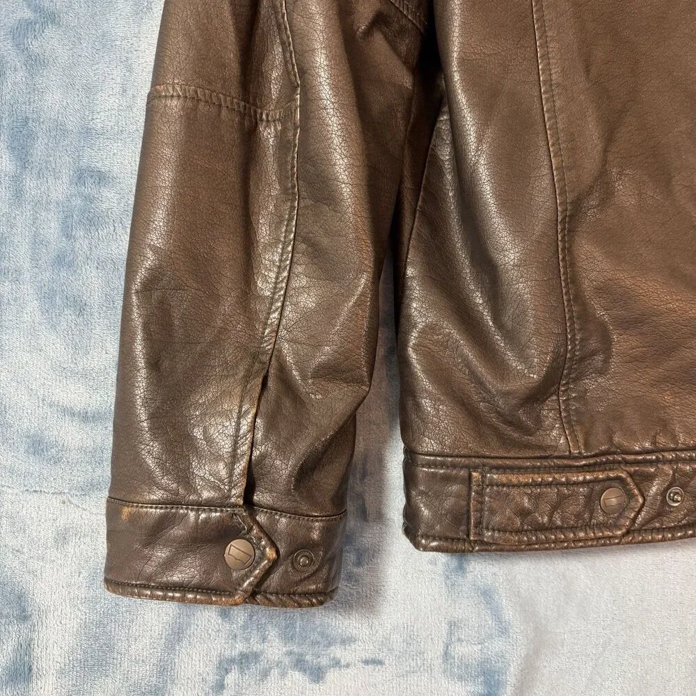 Levis Mens Faux Leather Sherpa Jacket XL Brown Aviator Bomber Utility NO PEELING
